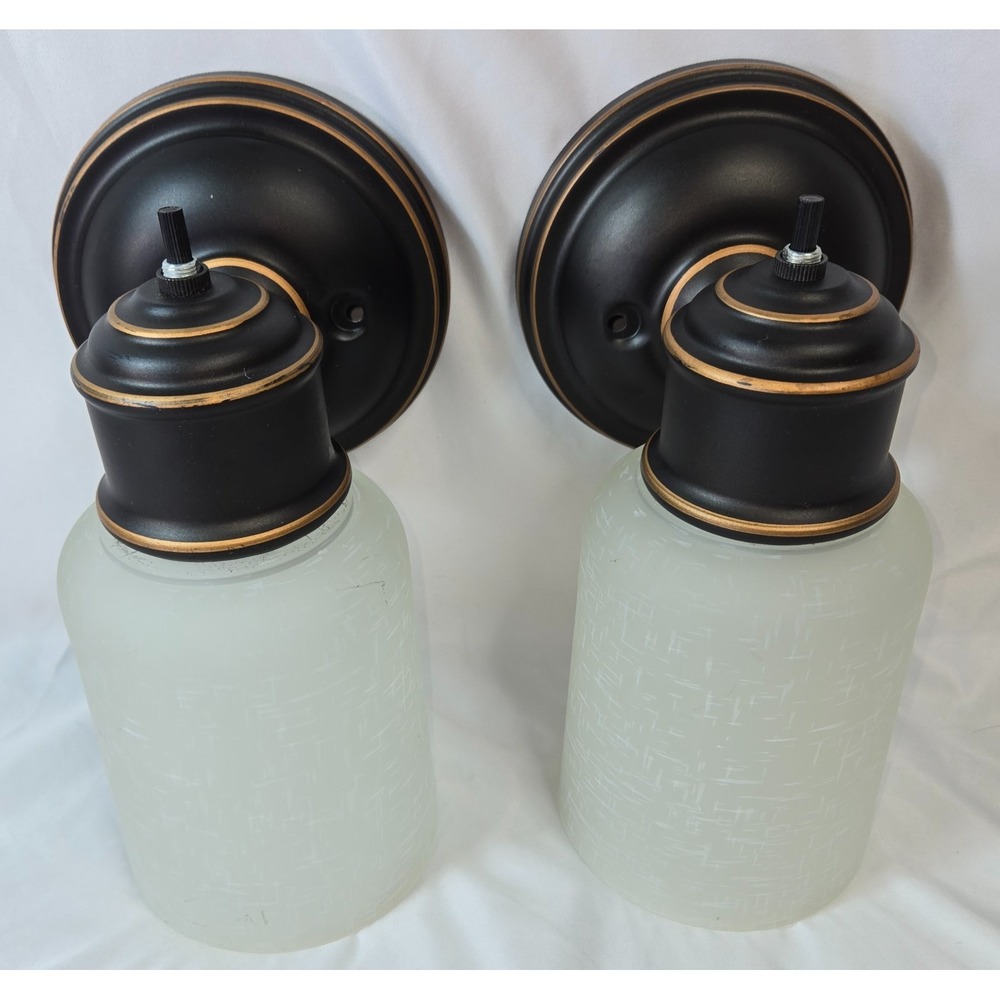 Portfolio Wall Sconce Oil-Rubbed Bronze Vanity Light Fixture Frosted Shades 5"